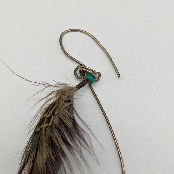 .925, Glass Bead and Feather Earrings - Picture 3 of 6